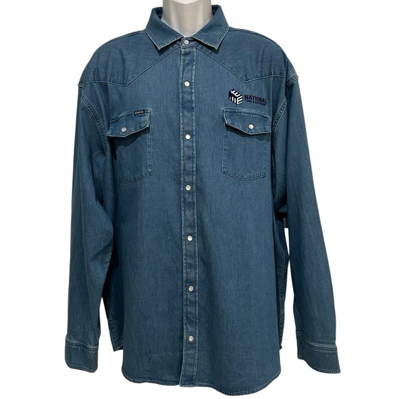 Poncho Mens Shirt Pearl Snap‎ Western Denim Regular Fit Cowboy XXL